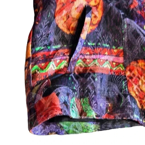 Chico s blazer , women size 2 . Linen ,silk , multi colored abstract,boxy,button - Picture 11 of 16